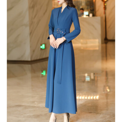 Women's Dresses Professional Summer Dresses Summer Women Solid Color  Grace Professional Dress V-neck Long