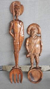 Don Quijote Und Sancho Panza Gabel Und Loffel Holz Wandfiguren Handgeschnitzt Ebay