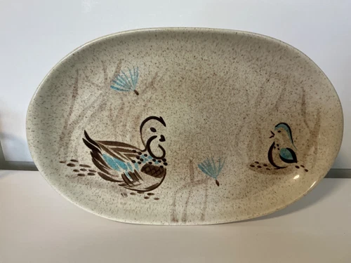 Vintage Red Wing Pottery Bob White Quail Serving Platter 13 5/8" x 8 3/4”
