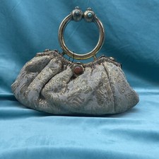 Vintage 30s 40s Round Handle Gold Evening Bag Purse Wristlet Antique brocade