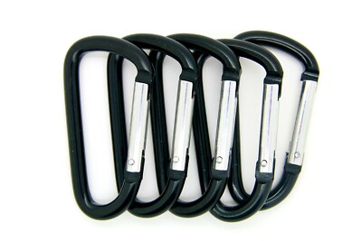 12 pack of 3'' Aluminum Carabiner Spring Belt Clip Key Chain D Shape Black  Color