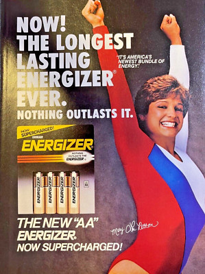 1985 Magazine Advertisement Energizer Batteries Gymnast Mary Lou Retton