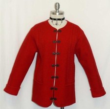 RED WOOL German Winter Cardigan Crocheted Dress Suit Walk Car Sweater JACKET S