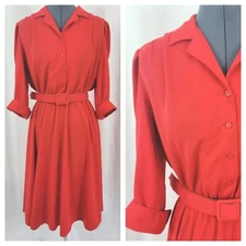 Vintage California Looks Red Knit Shirt Dress Size 14