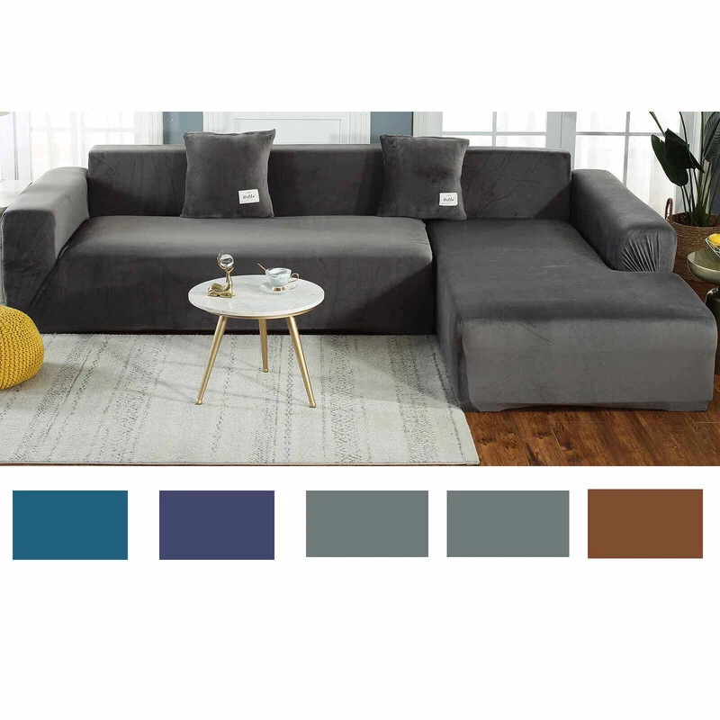 L Shape Sofa Covers 3+4 Seater Sectional Couch Slipcovers w/4 Pillowcase - Image 2 of 4
