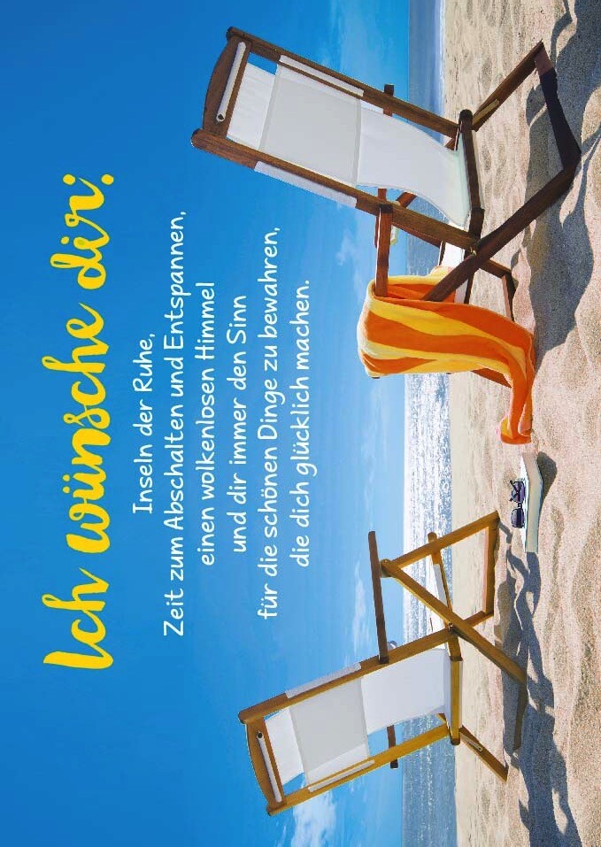 Postkarte Wünsche Spruch Ich wünsche dir Inseln der Ruhe, Zeit zum Abschalten