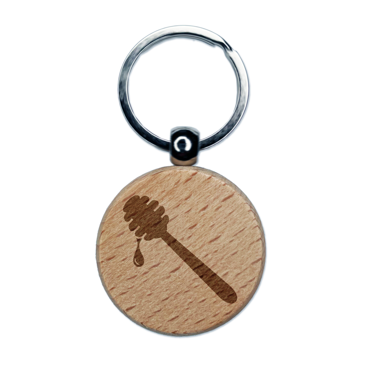 Honey Dipper Engraved Wood Round Keychain Tag Charm