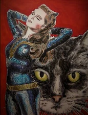 CATWOMAN Julie Newmar CAT'S EYE Original 12x9 Illustration Art BATTMAN66 Drawing
