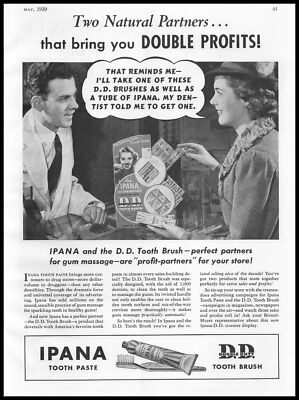 1939 Ipana Double Duty Tooth Paste & Brushes Drug Store Display Vintage Print Ad