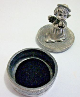 Vintage Mini Pewter Angel Boy Praying Figurine Trinket Box~ Tooth, Hair Keepsake