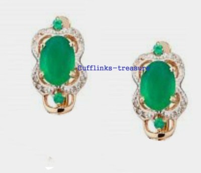 Natural Green Onyx Gemstones with Gold Plated 925 Sterling Silver Cufflinks #378