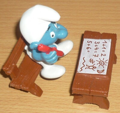Smurf on school bench