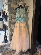 Aqua Nude Dave and Johnny Ball Gown Dress Prom Gala sz 1-2 Sale NWT