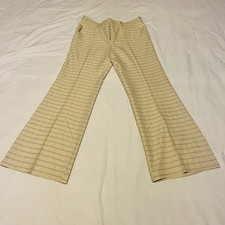 Vintage 70s Wright Slacks Pants Mens 34x32 Beige Plaid Bell Bottom Polyester NOS