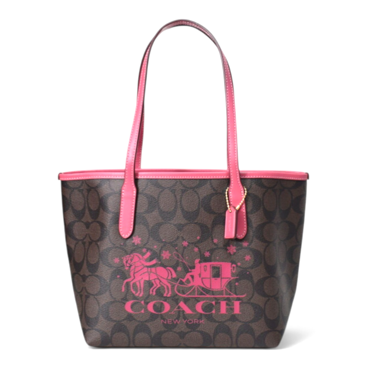 COACH Signature Mini City Tote Horse Sleigh Canvas Leather Brown