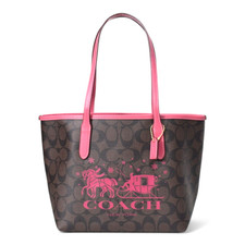 COACH Signature Mini City Tote Horse Sleigh Canvas Leather Brown Rouge Bag Japan