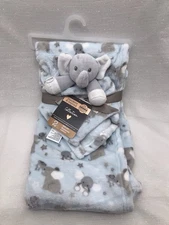 Blankets & Beyond Elephant Baby Security Blanket 28x32" Lovey Set Blue Gray NEW