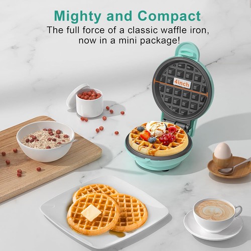 CROWNFUL Mini Waffle Maker Machine, 4 Inch Chaffle with Mint Green - Picture 7 of 7