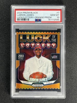 2024-25 Panini Prizm Black Lebron James Luck Of The Lottery Orange /49 PSA 10 MT