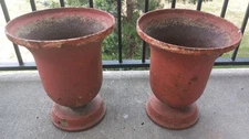 Lot (2) Antique 1800S CAST IRON GARDEN FLOWER PLANTER URN PEDESTAL MORBID RARE