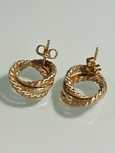 Vintage 14k 585 solid yellow gold triple circle twisted rope stud post earrings - Picture 8 of 10