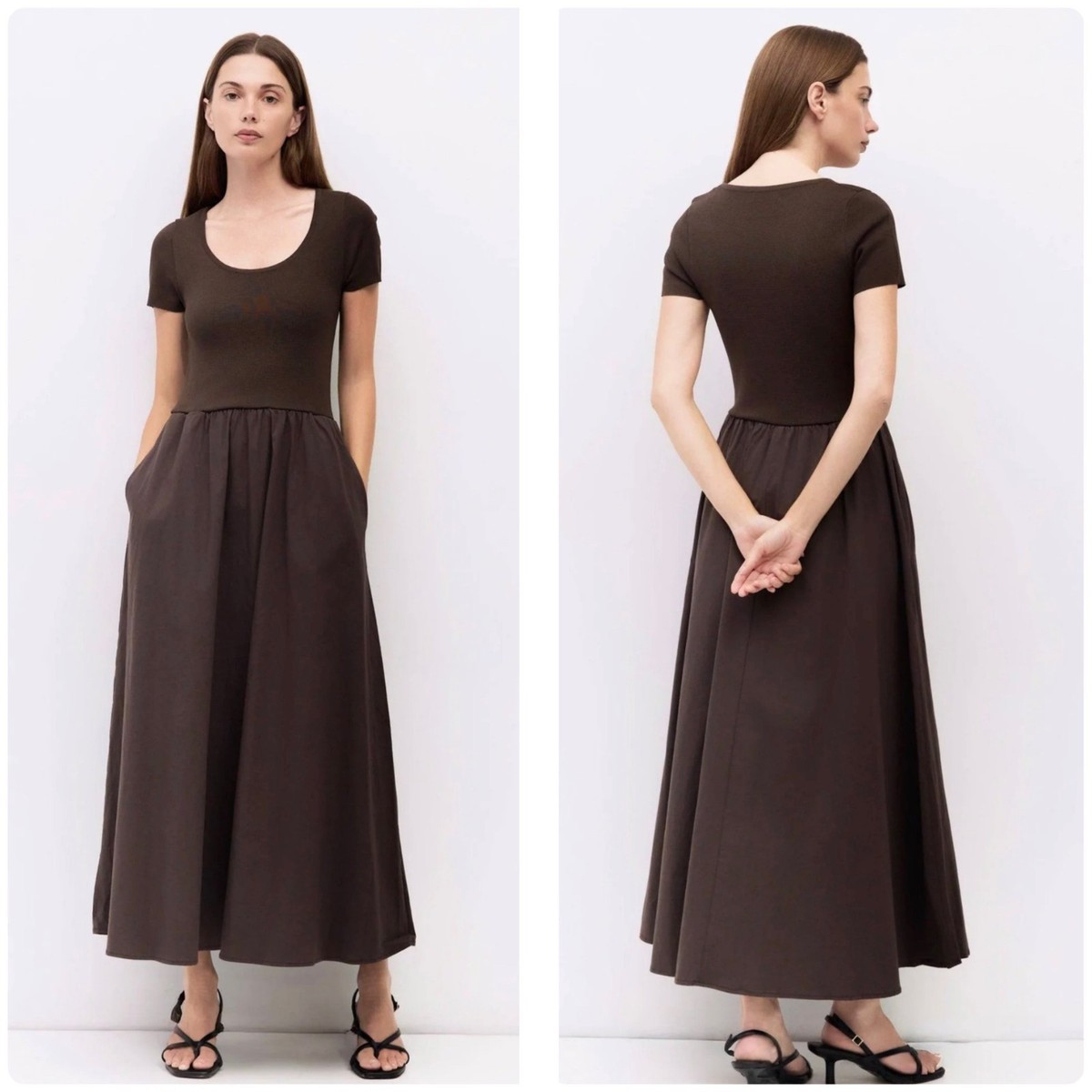 chocolate brown flowy dress Chocolate Brown Flouncy Maxi Eira Dress XXS