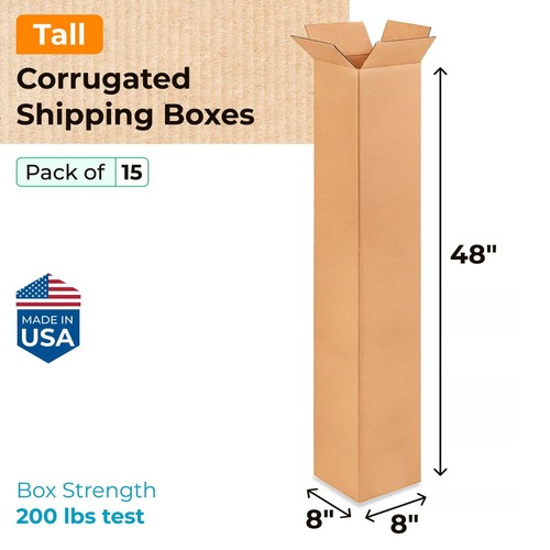 Tall Moving & Shipping Boxes 8"L x 8"W x 48"H (15-Pack) - Extra Strength 200 ... - Picture 2 of 7