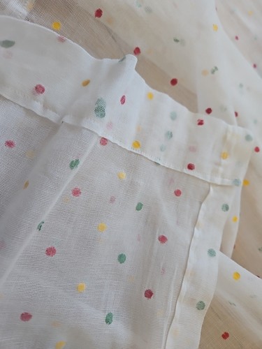 Vintage 40s Curtains 3 Panels Sheer Yellow Red Green Polka Dot Retro Kitchen - Picture 6 of 10