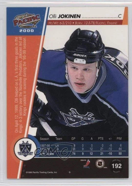 1999-00 Pacific Olli Jokinen #192 - Image 2 of 2