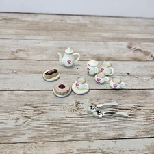 Vintage Dollhouse Tea Set W/ Cups, Pot, Dishes, Deserts, Spoons  Deserts