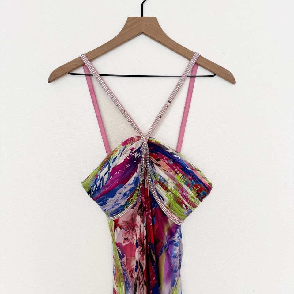 复古缓存连衣裙女式 6 花卉地板长礼服丝绸雪纺残余物 — 第 2/4 张图片