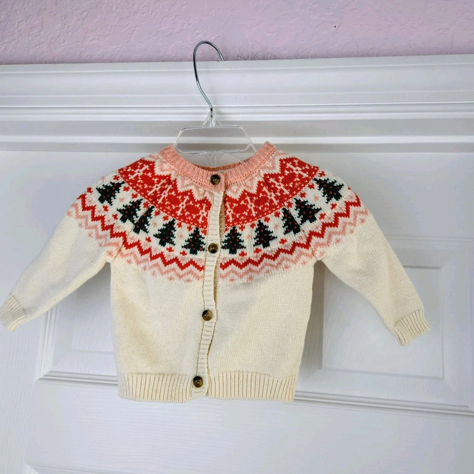 Christmas Tree Fair Isle Strickjacke Baby Größe 6M Baumwolle Anfang Knopfleiste