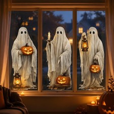 3PCS Halloween Ghost Window Clings - Reusable Static Stickers for Indoor Outdoor