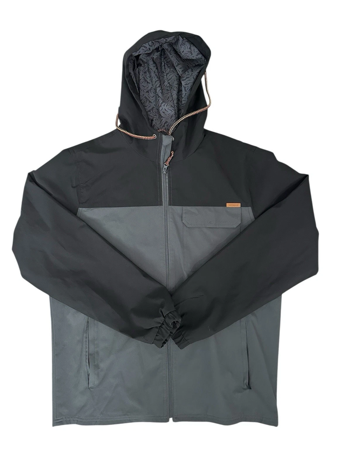 Voyager Men’s Hooded Jacket Black/Gray Colorblock – Size Medium – Full Zip