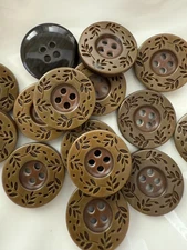 10PC Coffee Vine and Leave Resin Sewing Button Flat Back 4 Holes 20mm