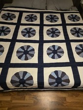 Vintage Dresden Plate Quilt 84X79 Blue Floral Patchwork Ruffle Edge