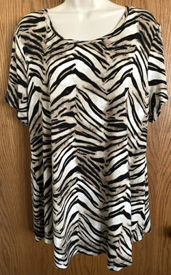 Notations Animal Print Top Scoop Neck Blouse Cap Sleeves Women's Size XL