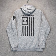 Under Armour Freedom Hoodie Mens Medium Gray Loose Fit USA Patriotic Fleece