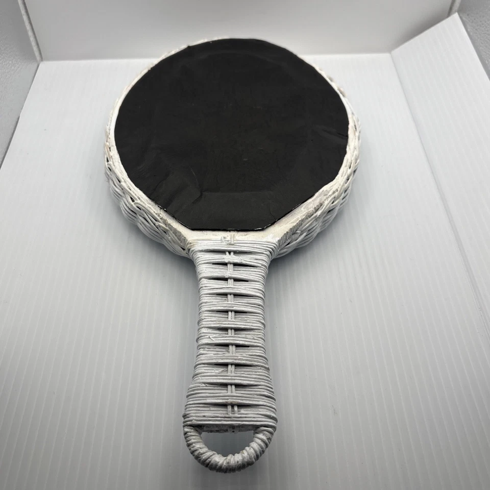 Espejo de tocador de mano vintage de mimbre blanco 8x15 ovalado decoración de maquillaje Shabby Chic Foto 4 de 4