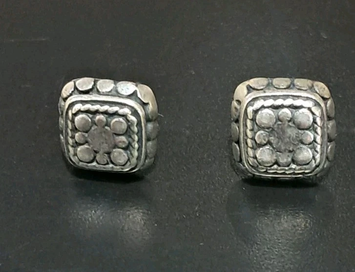 Vintage John Hardy 925 Sterling Silver Square Dot Stud Earrings - Image 2 of 4