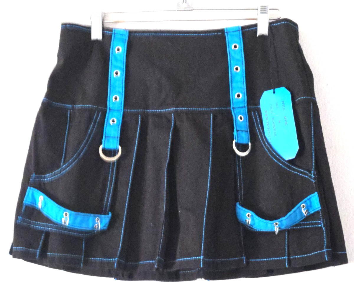 NEW Tripp NYC Black Blue Mini Skirt M Industrial Gothic Cyber Punk Zipper DAANG