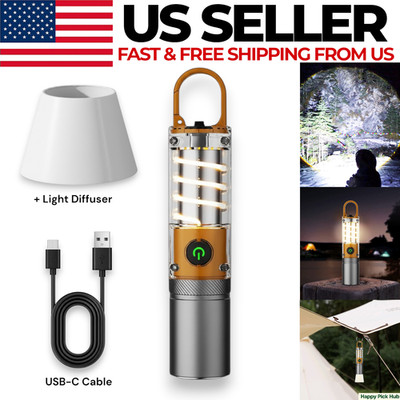 Camping Flashlight Lantern USB-C Rechargeable LED Light w/ Hook Diffuser