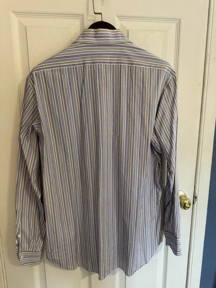 Camisa Truzzi Milano masculina feita à mão na Itália colarinho espalhado com várias listras tamanho 16 - Imagem 2 de 4