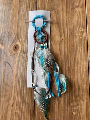 Indiana Designer Boho Turquoise Dreamcatcher Hair Clip Barrette with Feathers an
