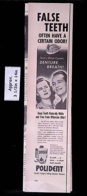 1953 POLIDENT DENTURE CLEANSER FOR FALSE TEETH DENTURE BREATH ODORPrint Ad 55303