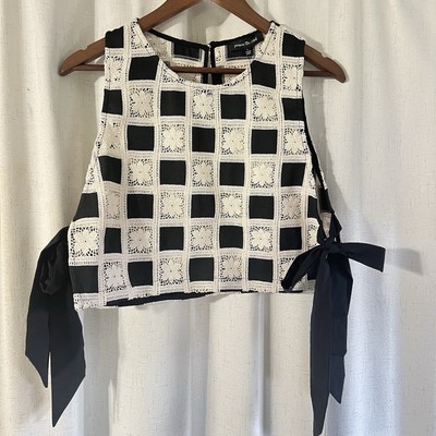 Jacquie The Label Crochet Checkered Pattern Crop Top Women s Side Tie Sz L