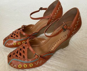 cognac wedge heels
