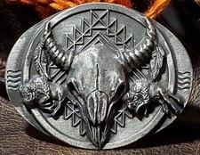 Vtg 1992 Siskiyou Buffulo/ Skull Oval Belt Buckle Pewter New