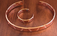 Solid Copper Magnetic Bracelet Ring Set Energy Arthritis Men Women Cuff New