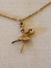 Vintage Gold-Tone Ballerina Necklace Pendant and Chain 13"